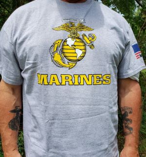 T-Shirt/Marines with EGA and USA Flag on Sleeve USMADE